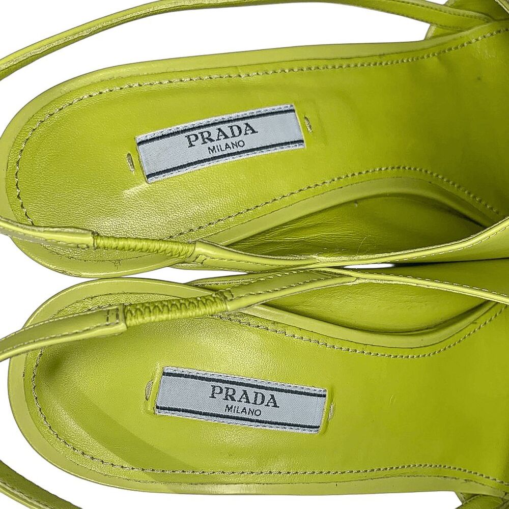 Prada Brushed Leather Pointed Toe Triangle Logo Wedge Pumps EU 40 US 10 Green - Picture 11 of 12